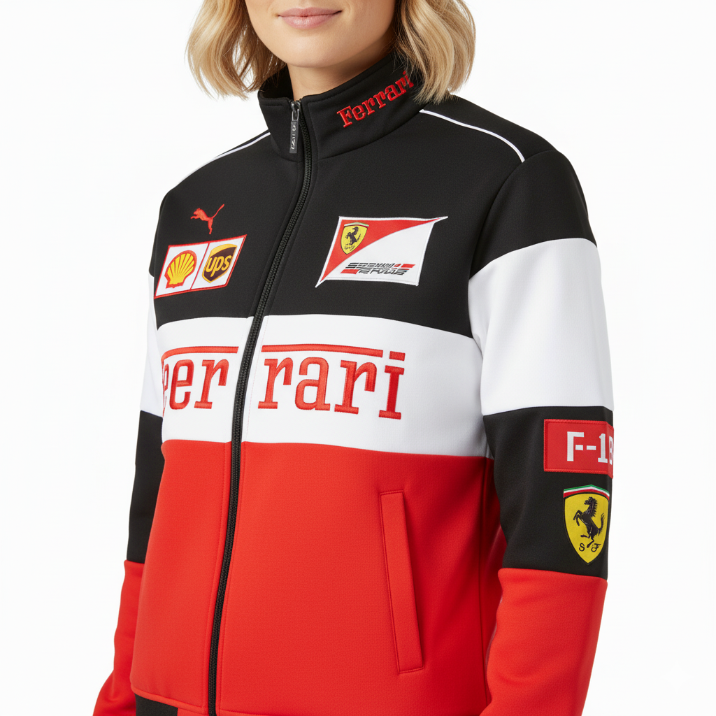 Vintage Unisex Ferrari Racing Jacket - Classic Logo Design, Retro Style