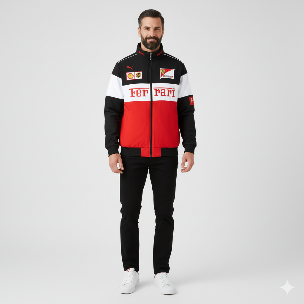 Vintage Unisex Ferrari Racing Jacket - Classic Logo Design, Retro Style