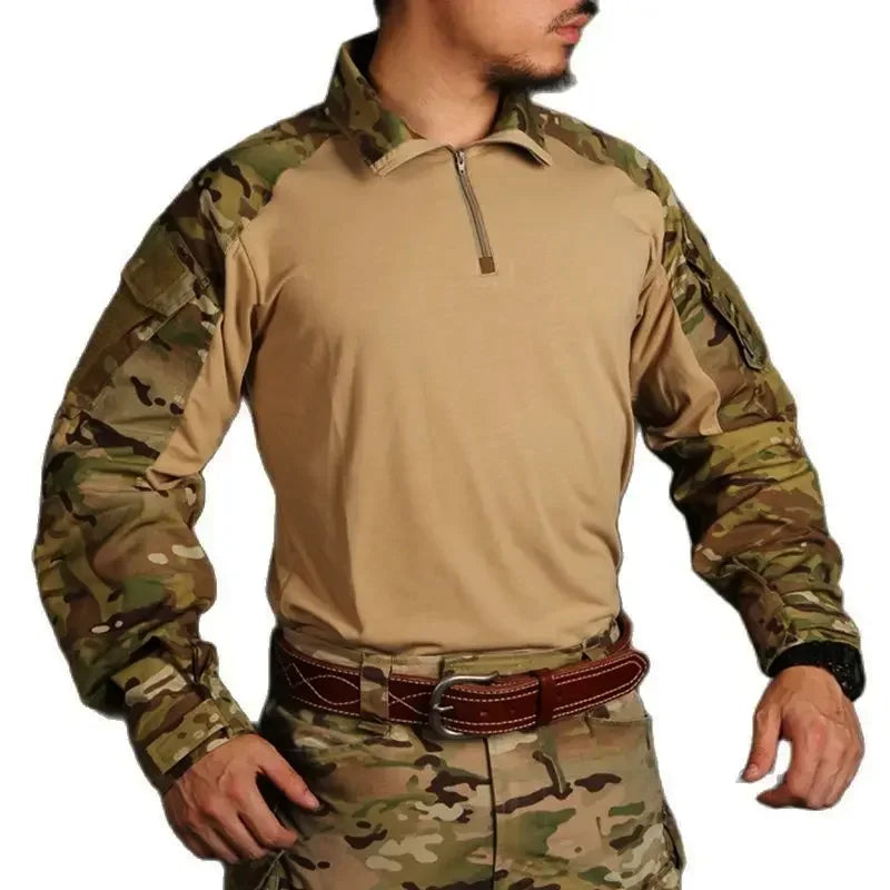 GEN3 Tactical Shirts Men's Long Sleeve Combat Shirt 1/4 Zipper Ripstop Hunting Clothes Training CP Camoufalge Airsoft T Shirts
