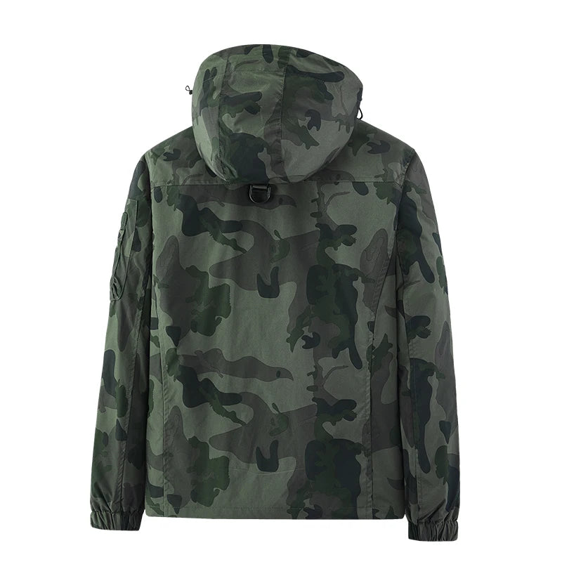 IPPOLICH Detachable Windproof Sleeved Hooded Jacket Outdoor Camouflage Multi-Pocket Military Jackets Spring Autumn Men Work Coat