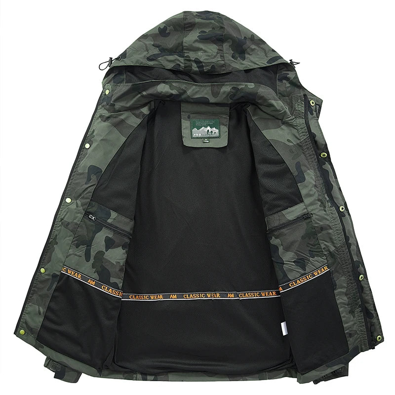 IPPOLICH Detachable Windproof Sleeved Hooded Jacket Outdoor Camouflage Multi-Pocket Military Jackets Spring Autumn Men Work Coat
