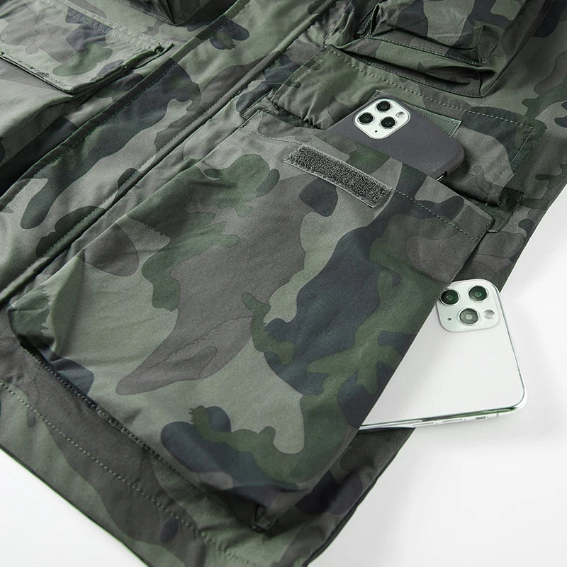 IPPOLICH Detachable Windproof Sleeved Hooded Jacket Outdoor Camouflage Multi-Pocket Military Jackets Spring Autumn Men Work Coat