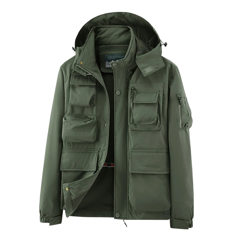 IPPOLICH Detachable Windproof Sleeved Hooded Jacket Outdoor Camouflage Multi-Pocket Military Jackets Spring Autumn Men Work Coat
