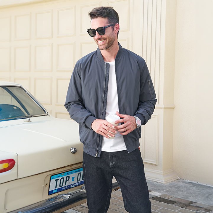 Men's Bomber Jacket, Quilted & Windproof with Pockets