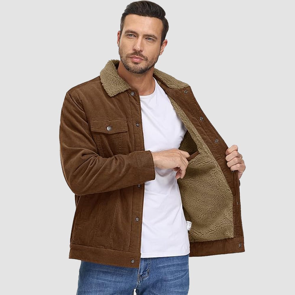 Men's Corduroy Jacket - Sherpa-Lined Winter Coat