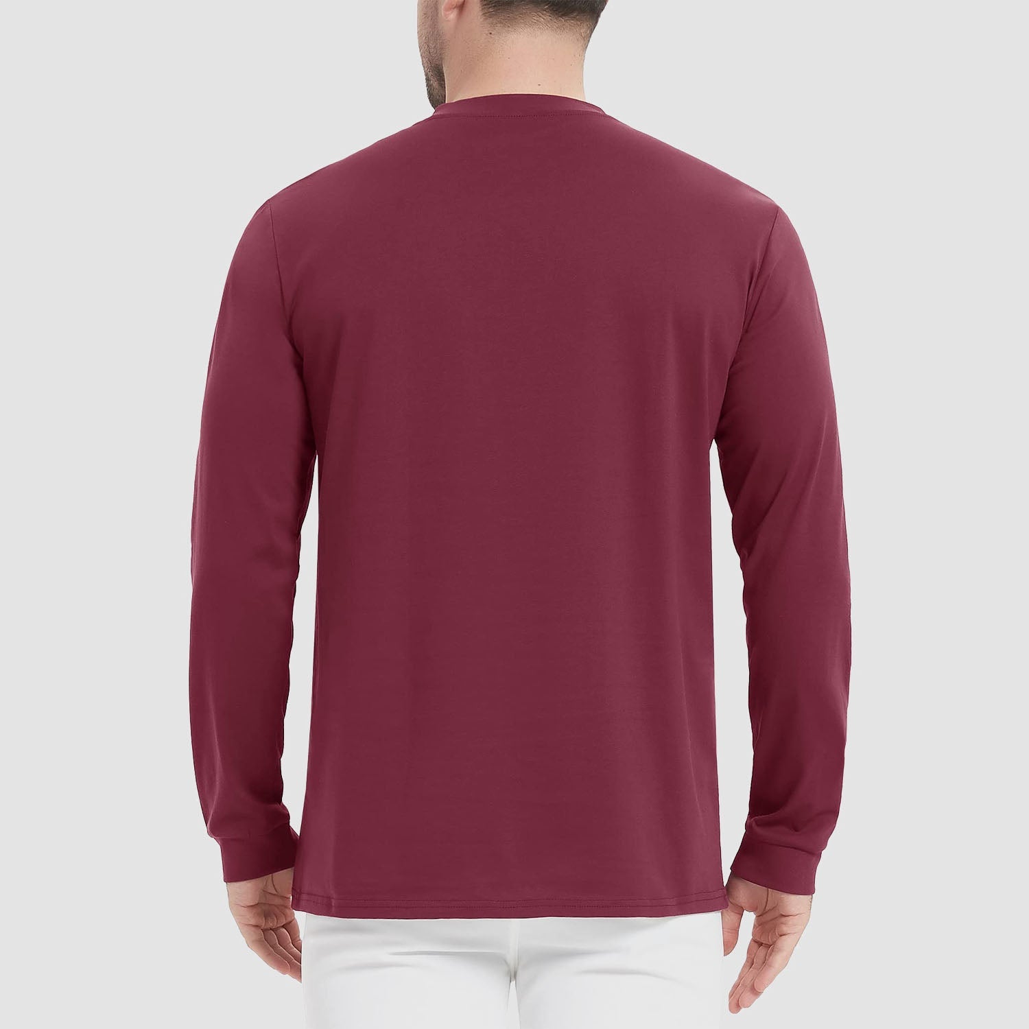 Men's Cotton Long Sleeve Henley Shirt, Casual Work Tee