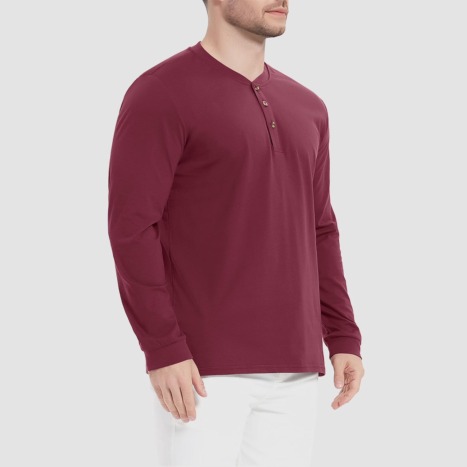 Men's Cotton Long Sleeve Henley Shirt, Casual Work Tee