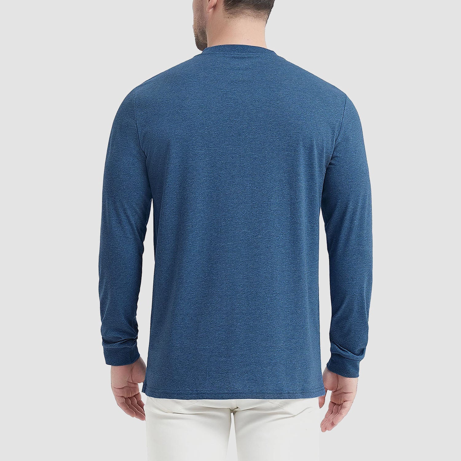 Men's Cotton Long Sleeve Henley Shirt, Casual Work Tee