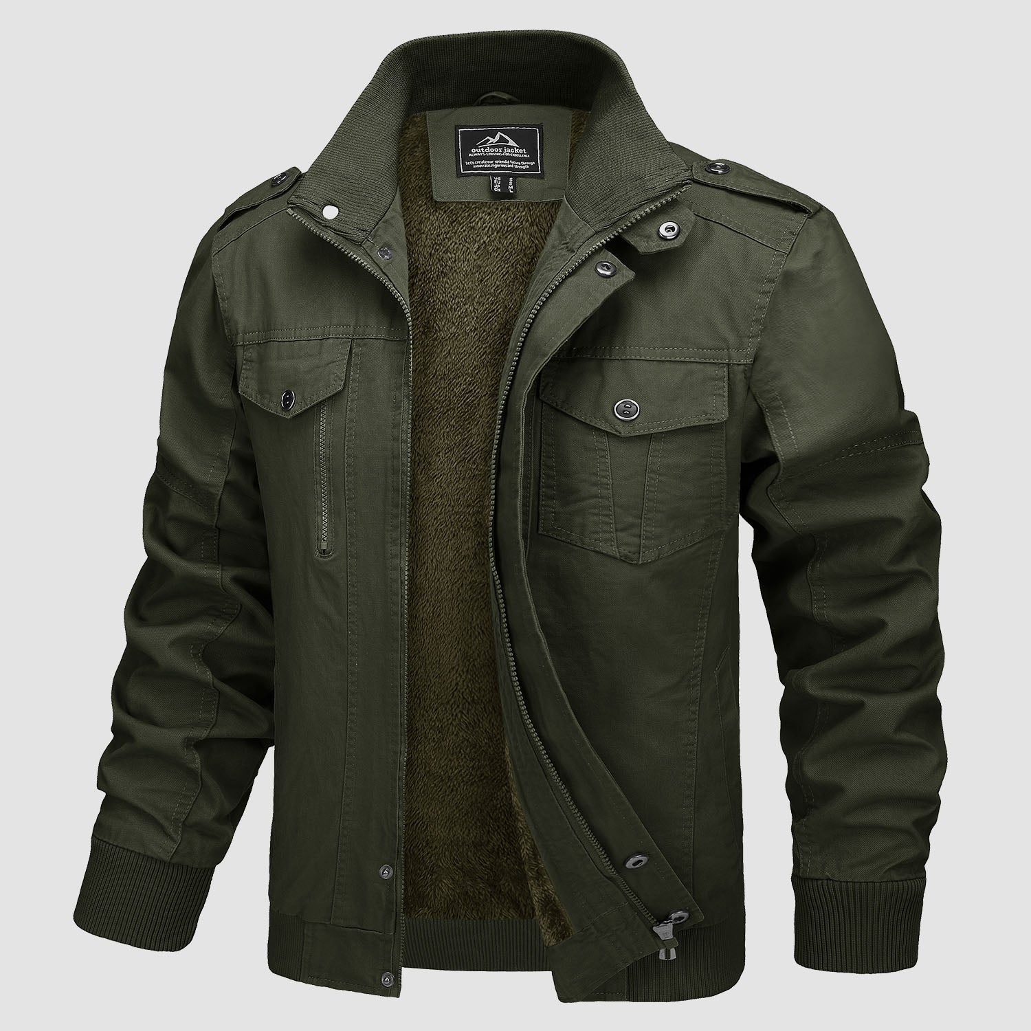 Men's Cotton Military Bomber Jacket - Lightweight Zip-Up