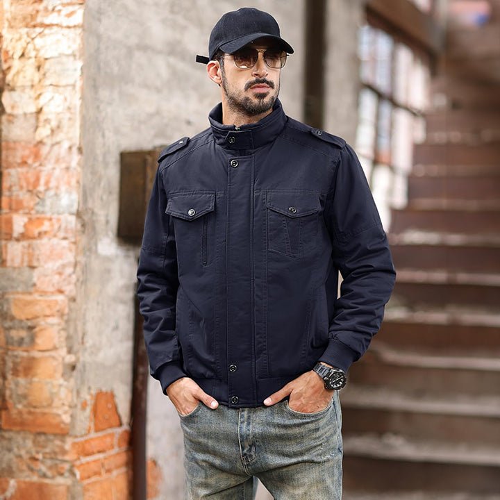 Men's Cotton Military Bomber Jacket - Lightweight Zip-Up