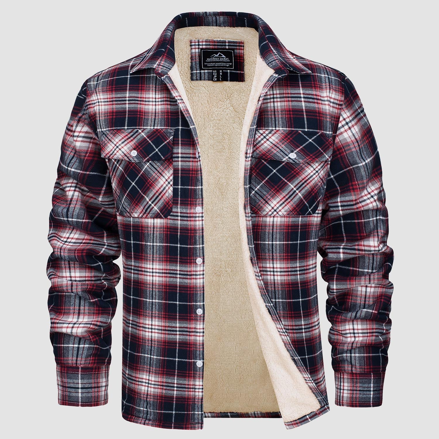 Men's Flannel Shirt Jacket - Fleece Lined Cotton Winter Coat