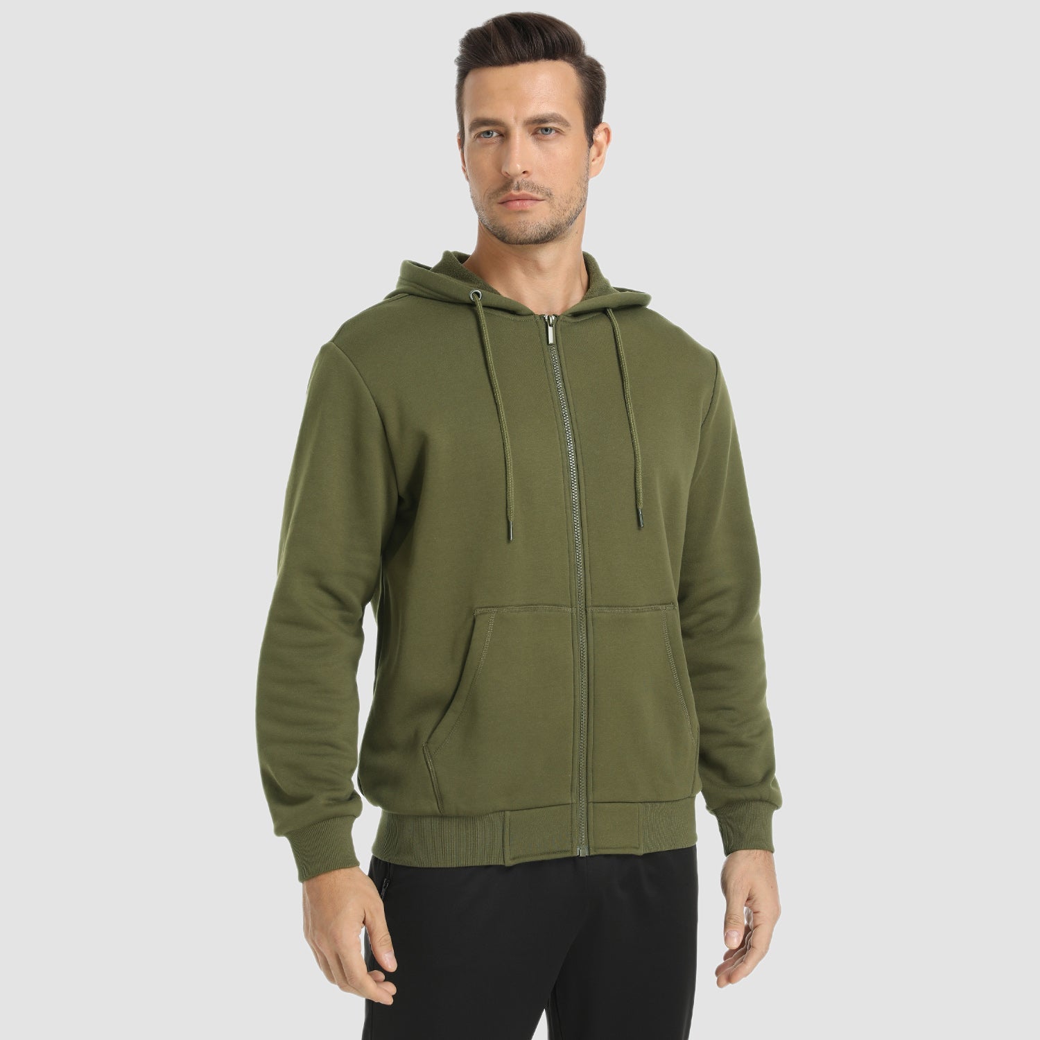 Men's Fleece Hoodie Bomber Jacket - Zip Up Sweatshirt
