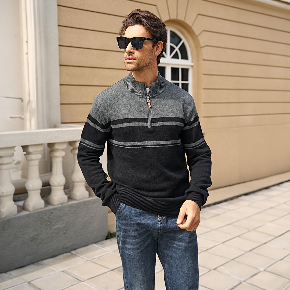 Men's Half Zipper Pullover Sweater Slim Fit Knitted Sweatshirt