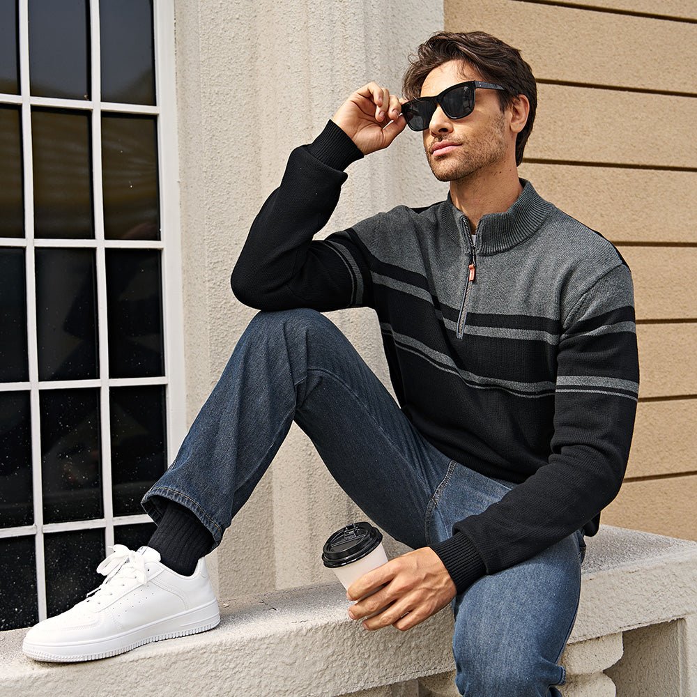 Men's Half Zipper Pullover Sweater Slim Fit Knitted Sweatshirt