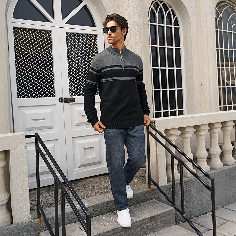 Men's Half Zipper Pullover Sweater Slim Fit Knitted Sweatshirt
