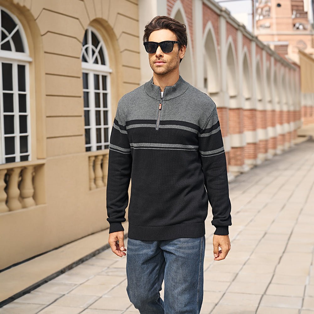 Men's Half Zipper Pullover Sweater Slim Fit Knitted Sweatshirt