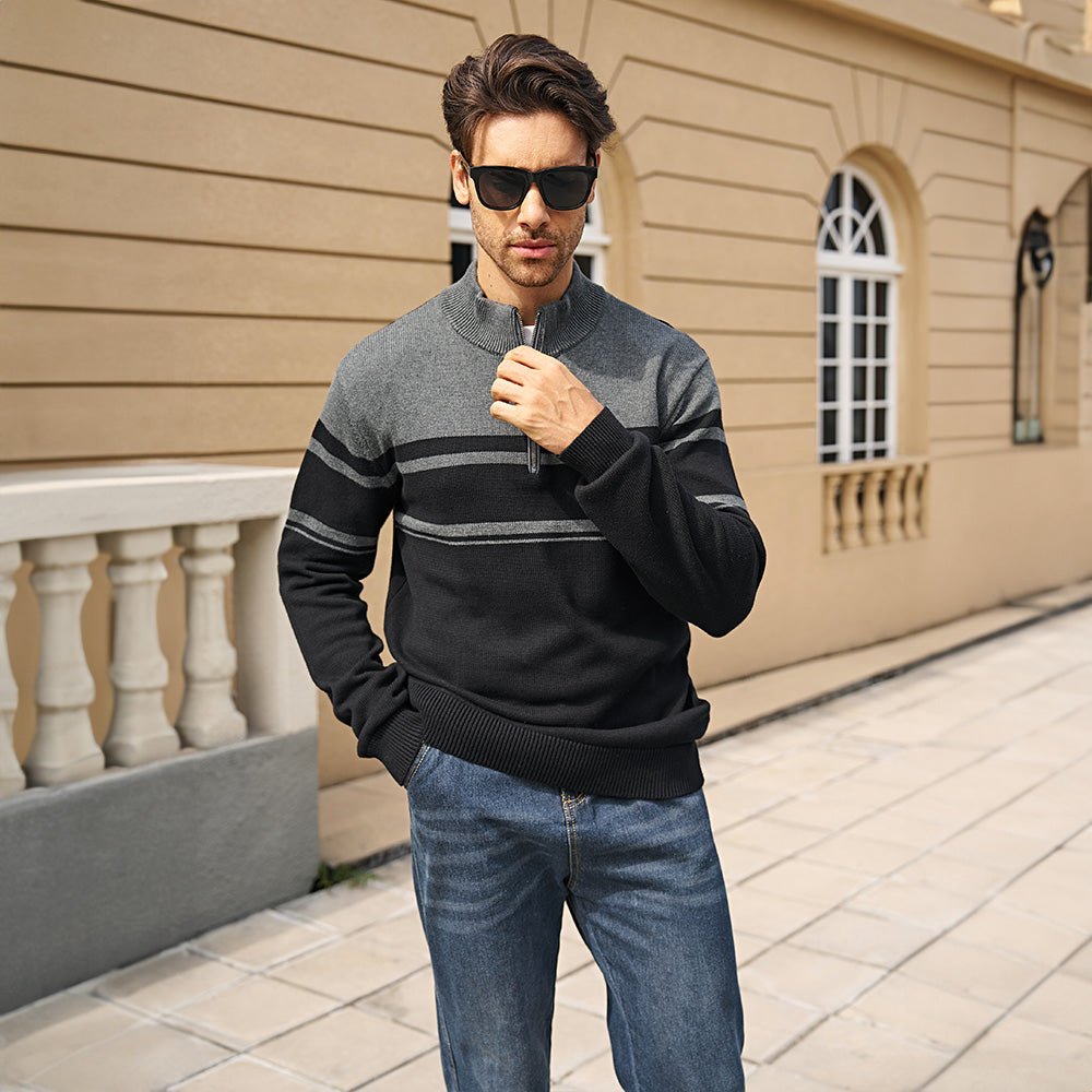 Men's Half Zipper Pullover Sweater Slim Fit Knitted Sweatshirt
