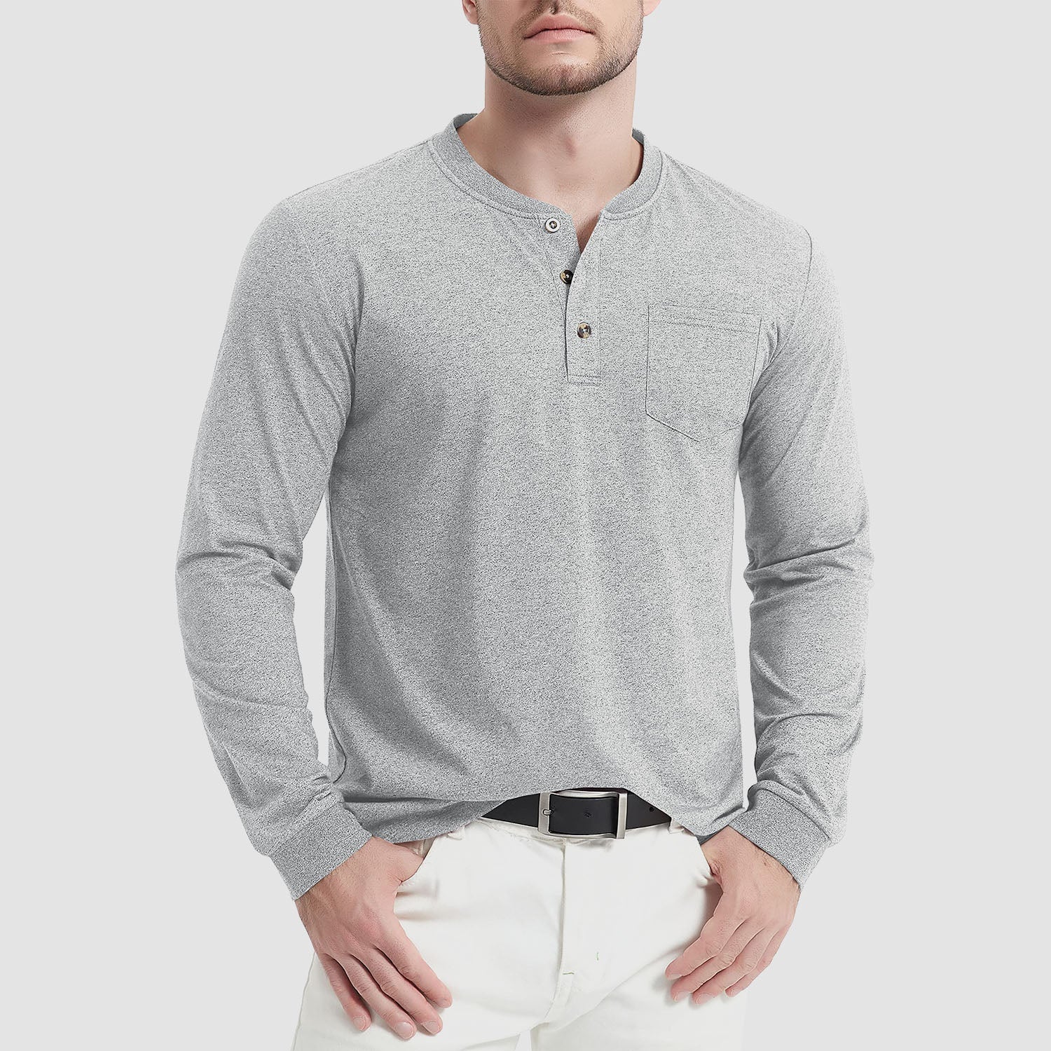 Men's Henley Shirt Cotton Long Sleeve Shirts