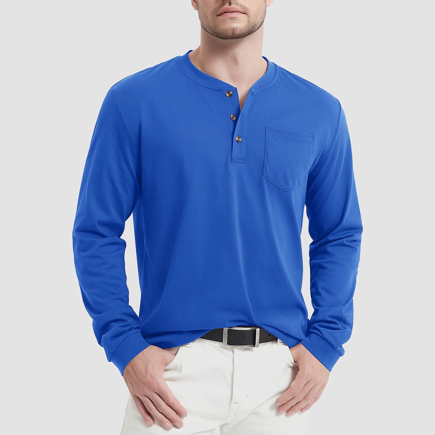 Men's Henley Shirt Cotton Long Sleeve Shirts