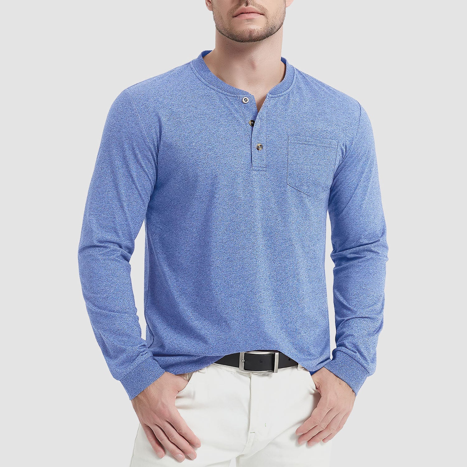 Men's Henley Shirt Cotton Long Sleeve Shirts