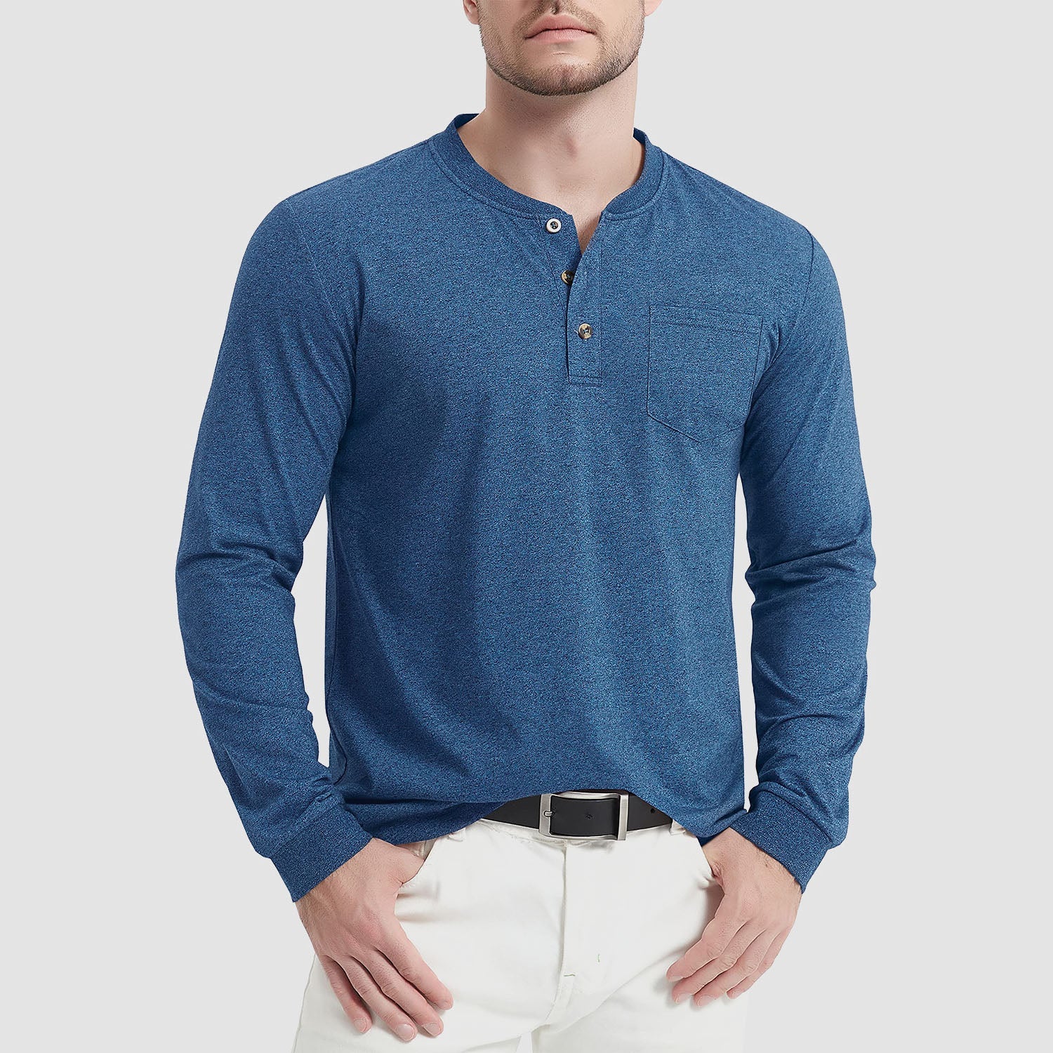 Men's Henley Shirt Cotton Long Sleeve Shirts