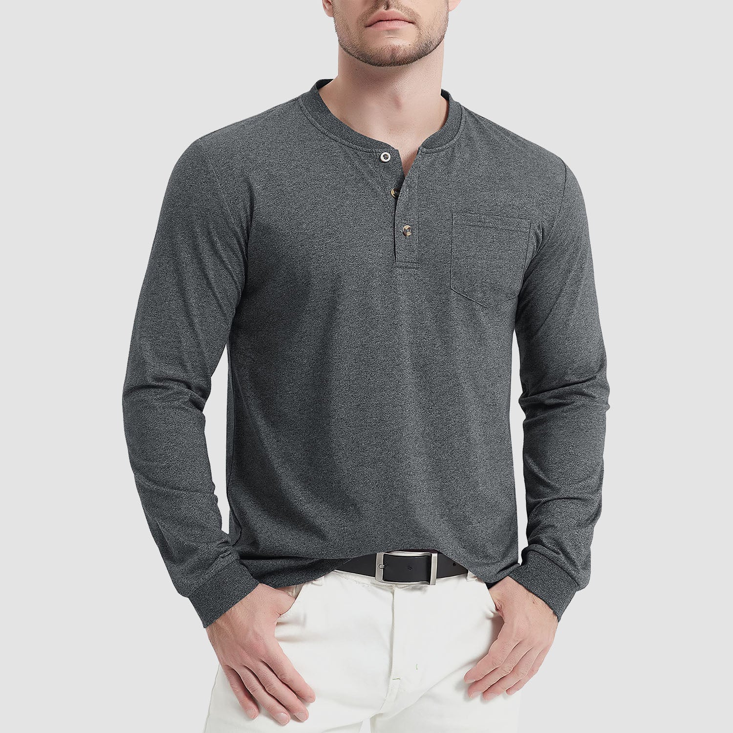 Men's Henley Shirt Cotton Long Sleeve Shirts