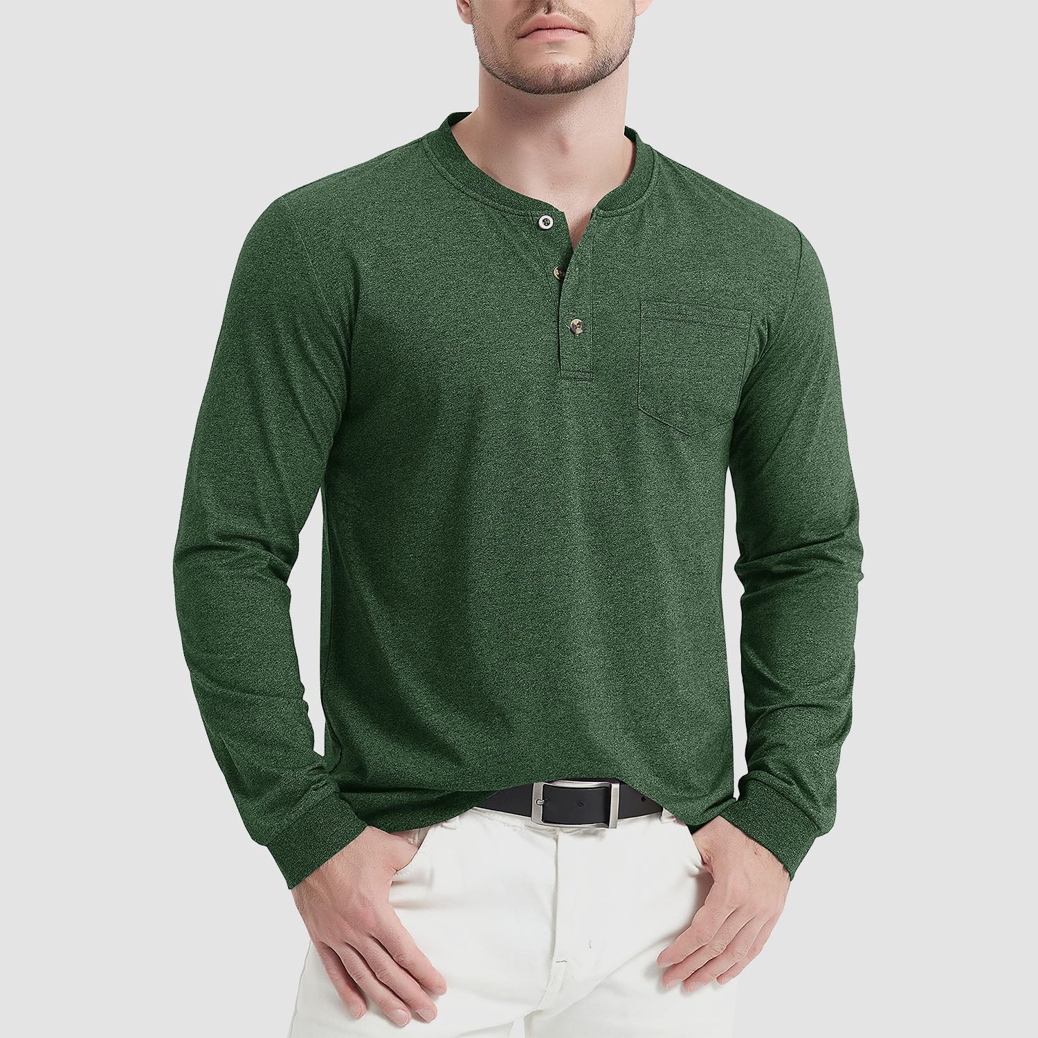 Men's Henley Shirt Cotton Long Sleeve Shirts