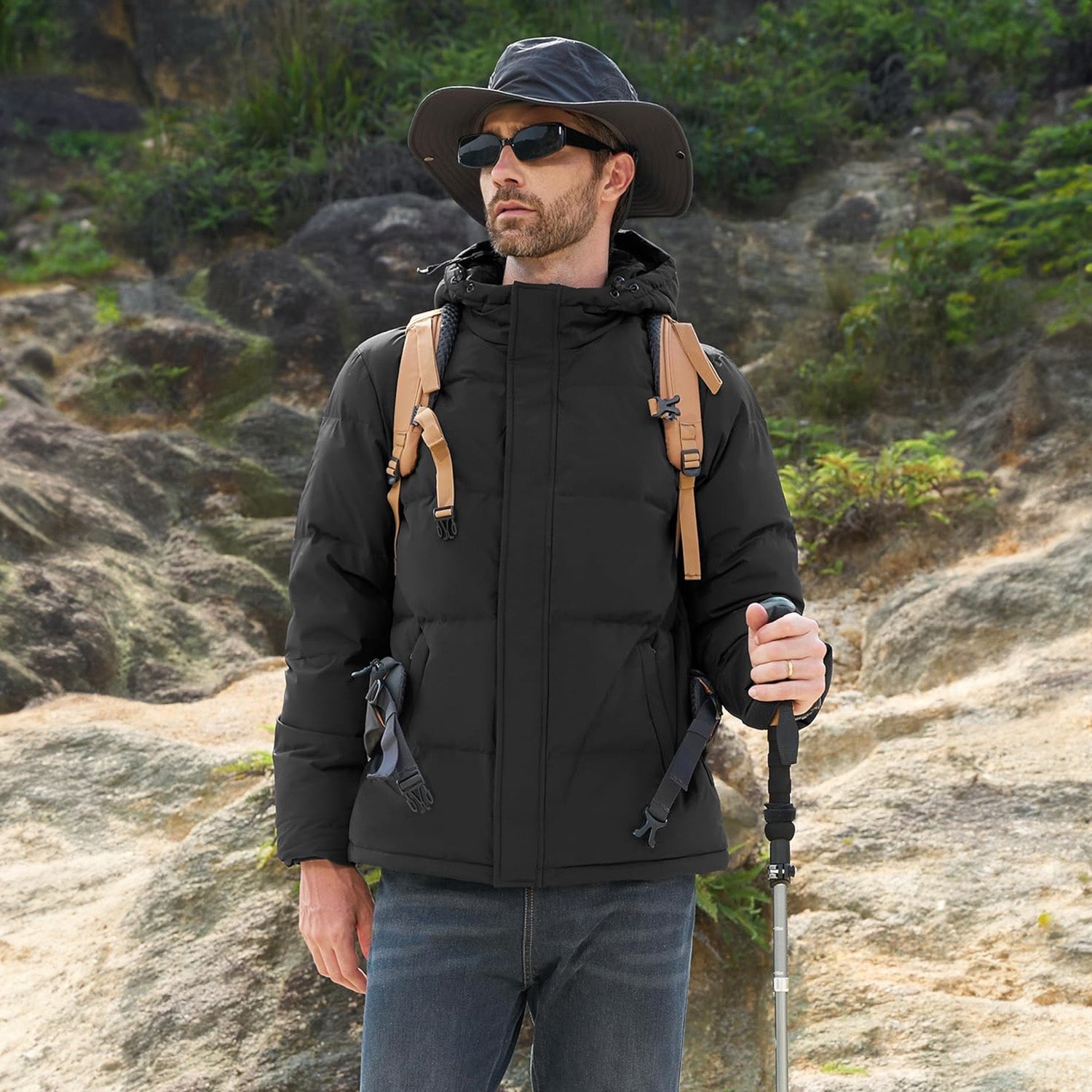 Men's Hooded Down Puffer Jacket, Water-Resistant & Windproof