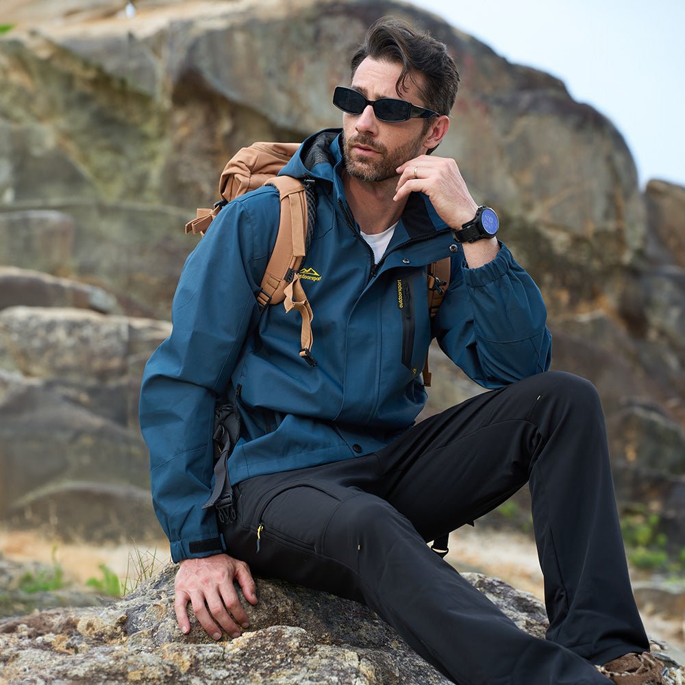 Men's Lightweight Rain Jacket with Detachable Hood for Hiking
