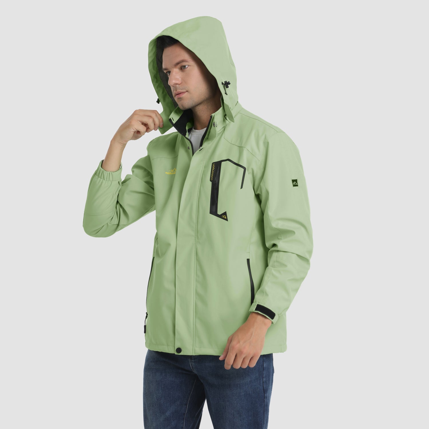 Men's Lightweight Rain Jacket with Detachable Hood for Hiking