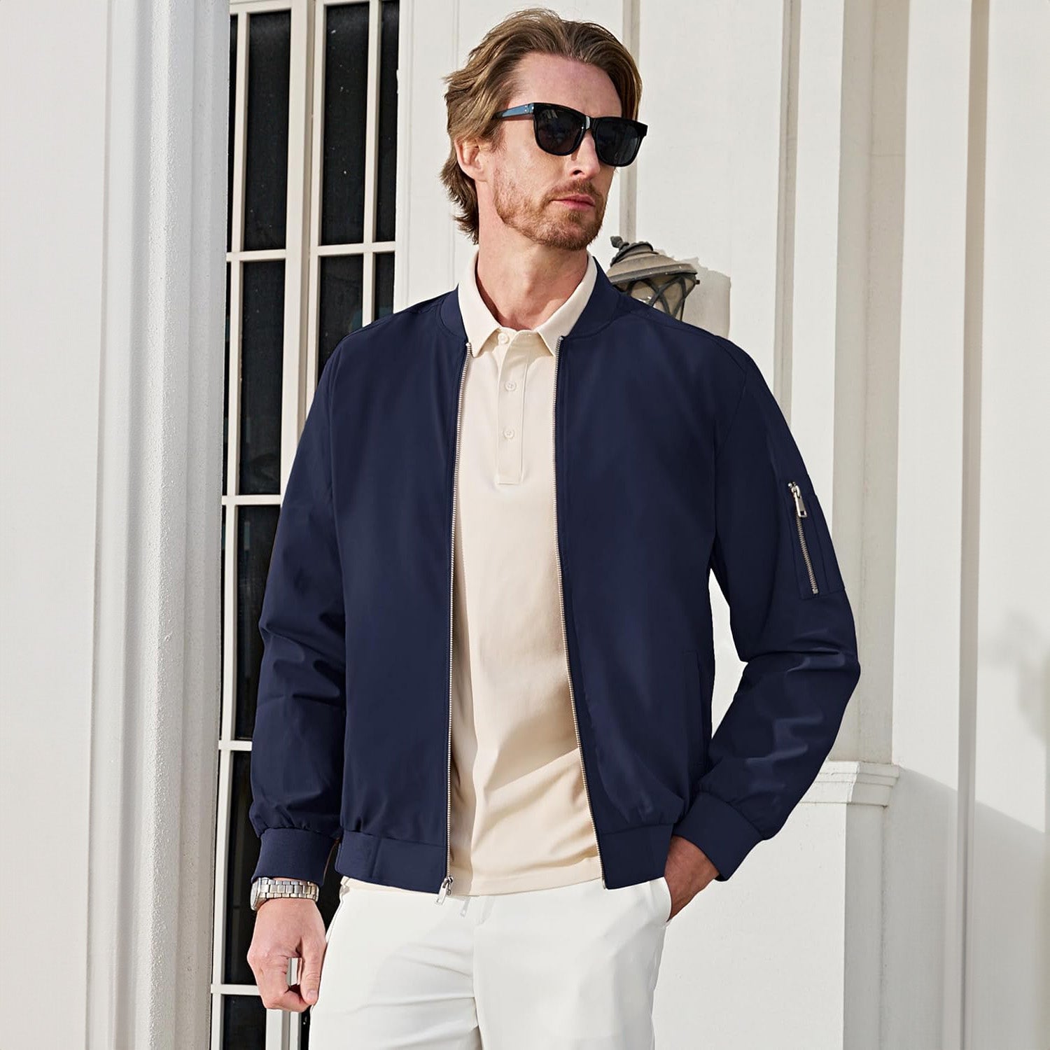 Men's Lightweight Zip-Up Bomber Jacket - Casual Windbreaker