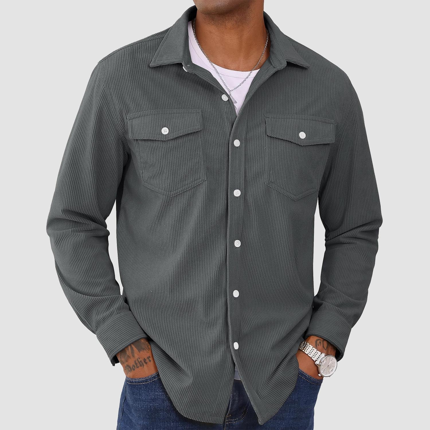 Men's Long Sleeve Corduroy Sun Protection Shirt