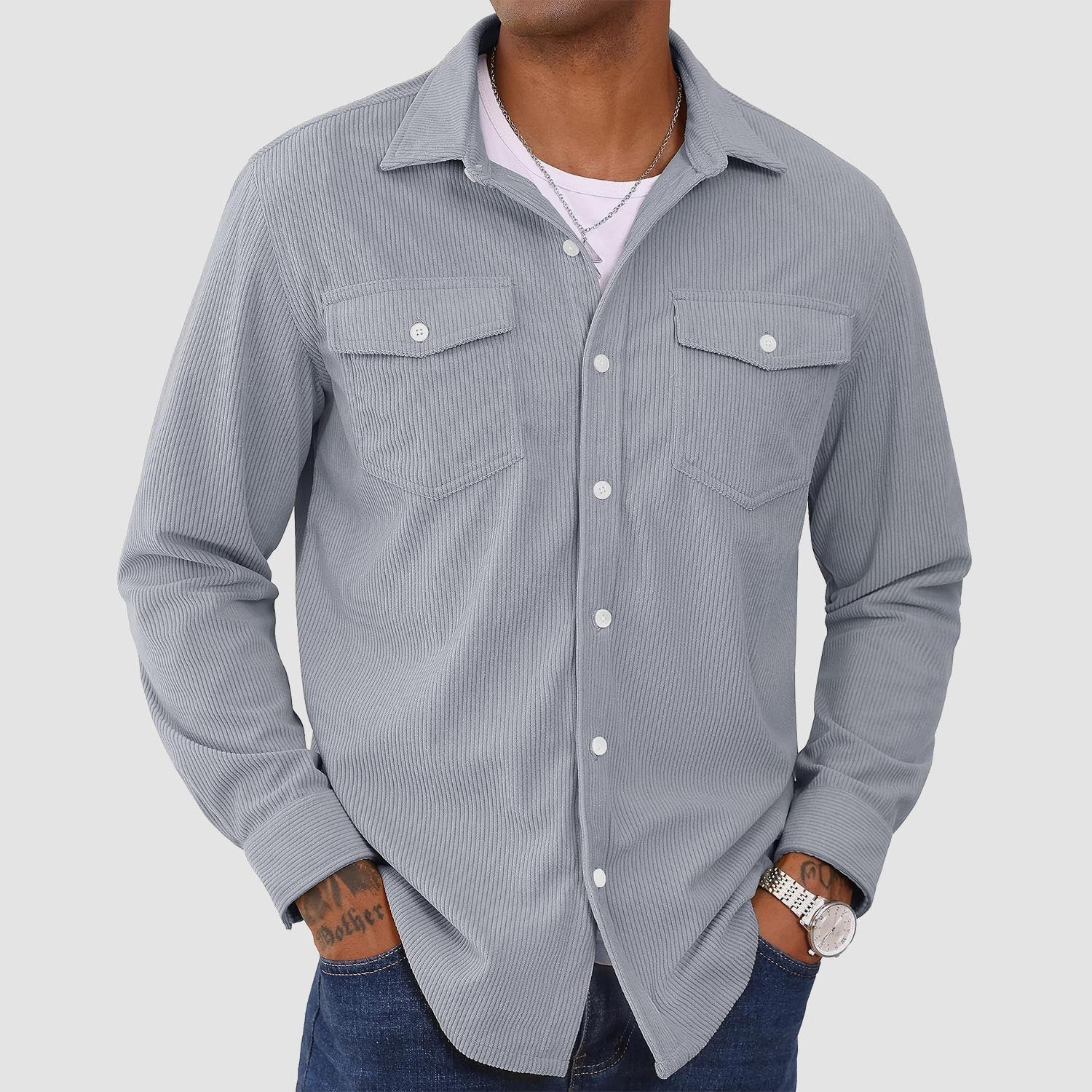 Men's Long Sleeve Corduroy Sun Protection Shirt
