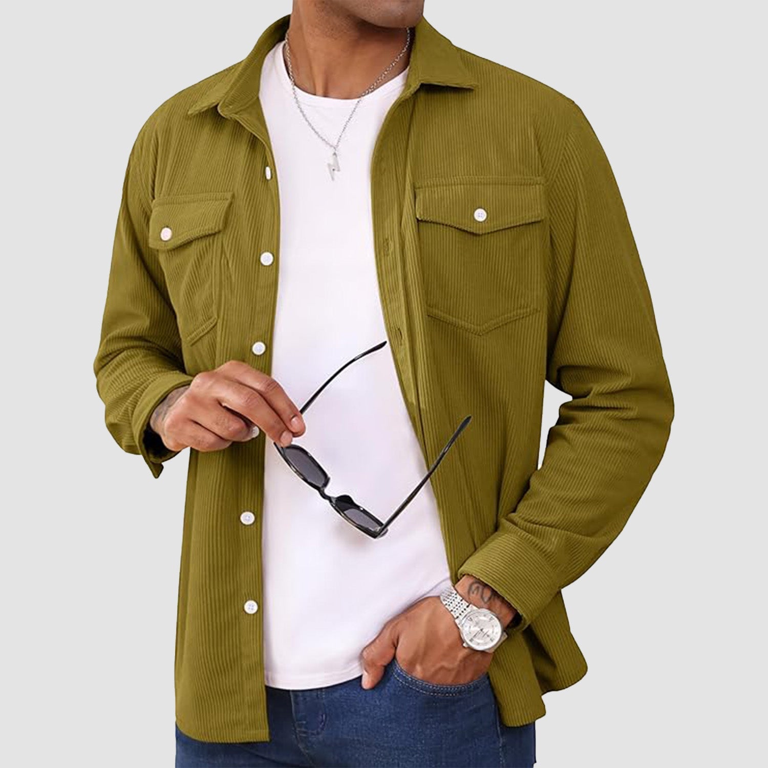 Men's Long Sleeve Corduroy Sun Protection Shirt