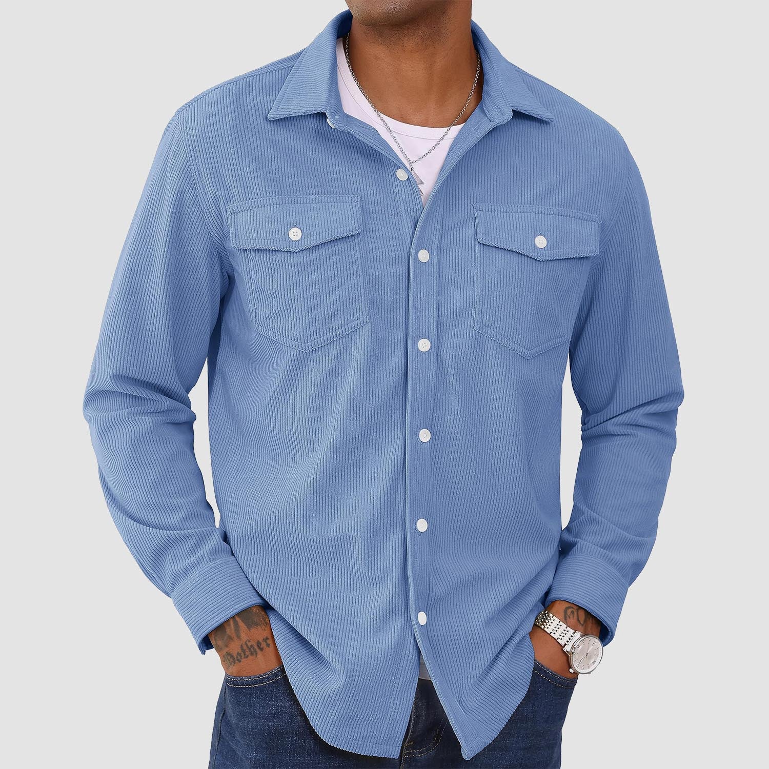 Men's Long Sleeve Corduroy Sun Protection Shirt