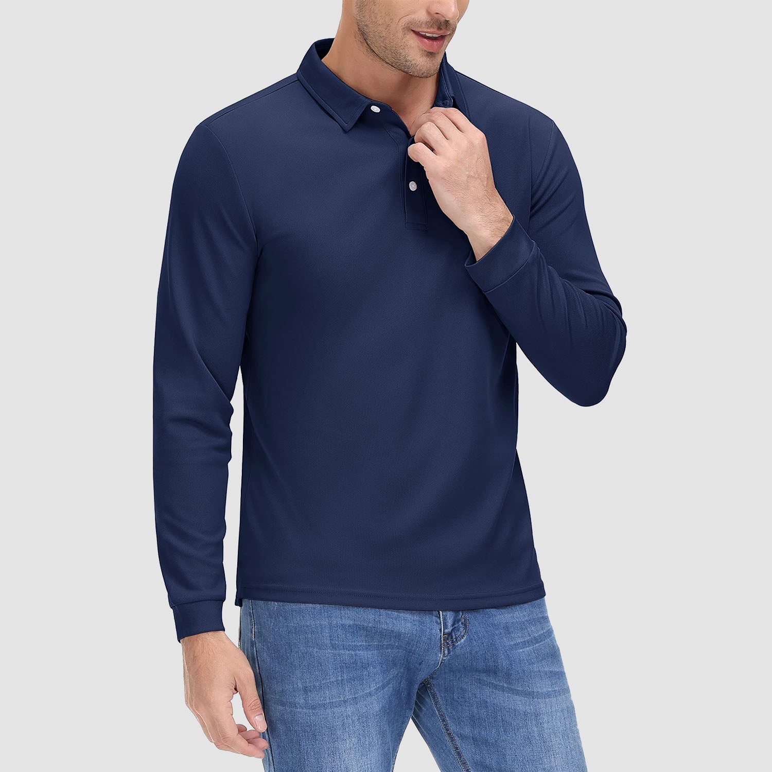 Men's Long Sleeve Quick-Dry Polo Shirt UPF Sun Protection