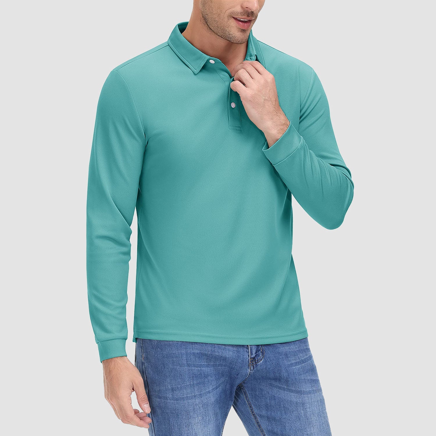 Men's Long Sleeve Quick-Dry Polo Shirt UPF Sun Protection