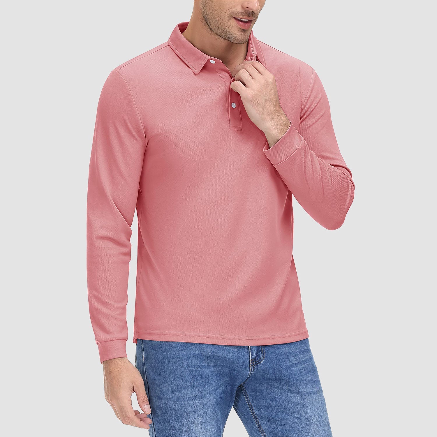 Men's Long Sleeve Quick-Dry Polo Shirt UPF Sun Protection