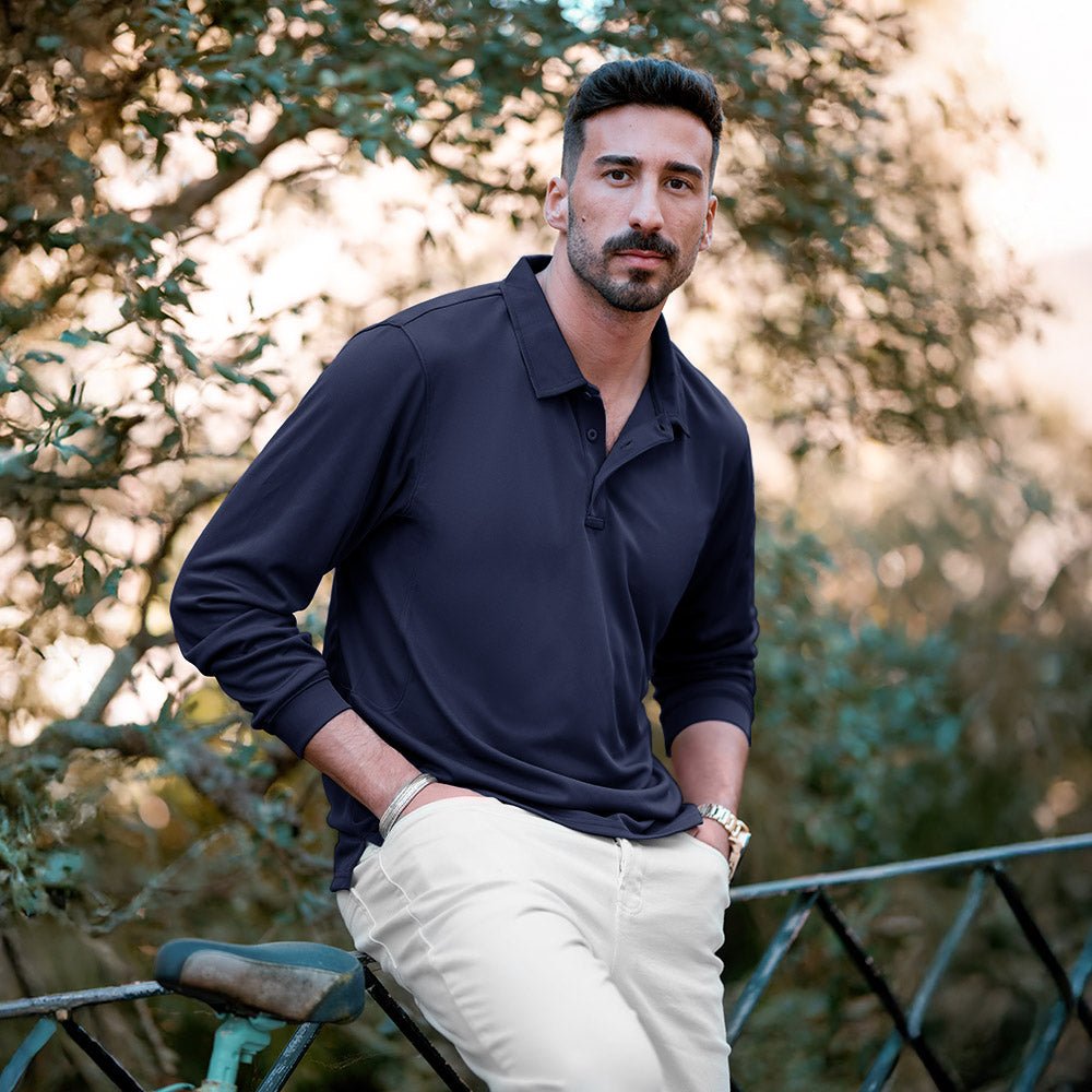 Men's Quick Dry Tactical Polo - Long Sleeve Performance Shirt