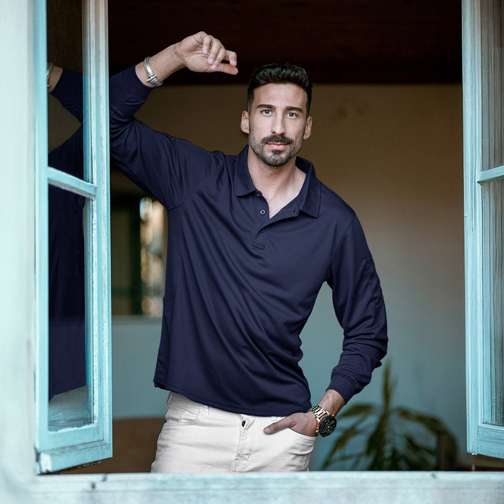 Men's Quick Dry Tactical Polo - Long Sleeve Performance Shirt