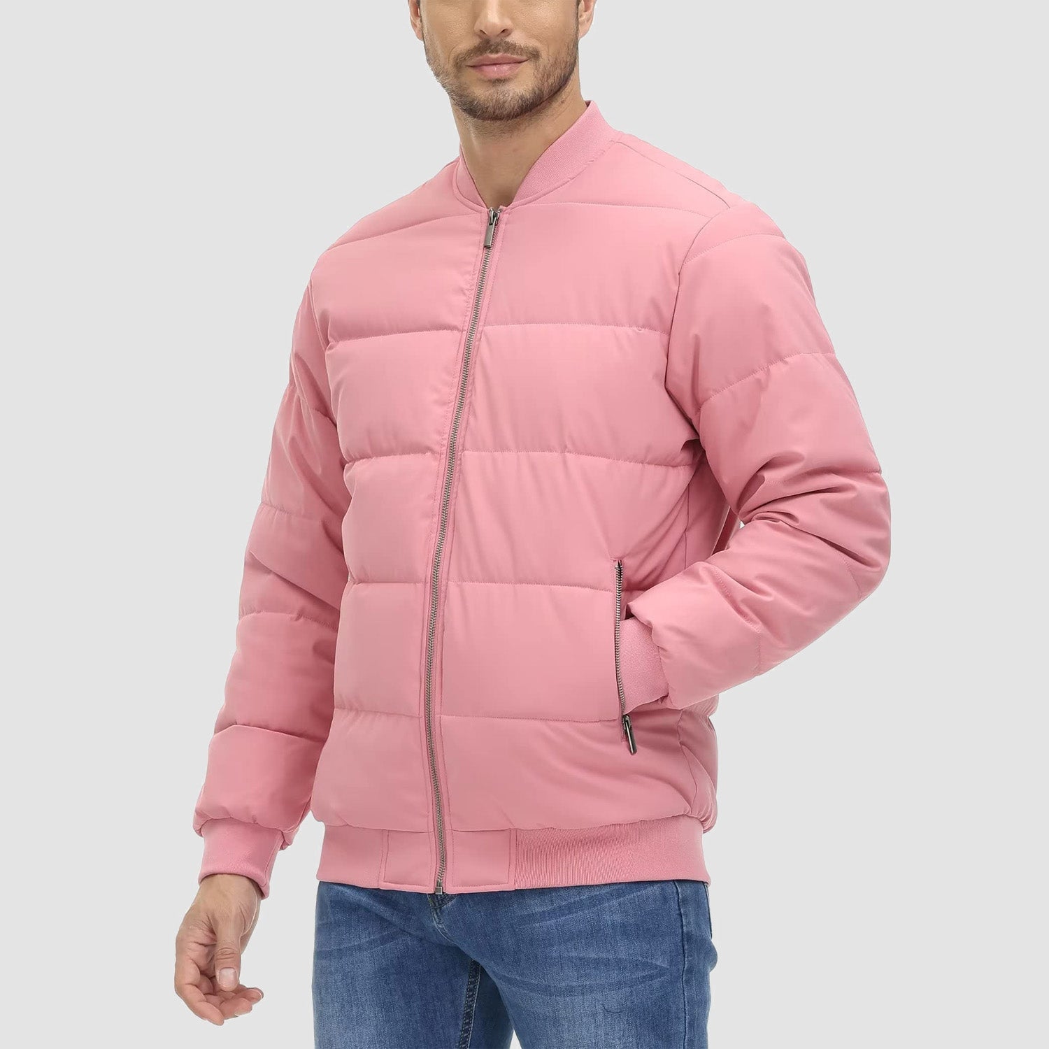 Men's Quilted Bomber Puffer Jacket - Warm Windproof Outwear