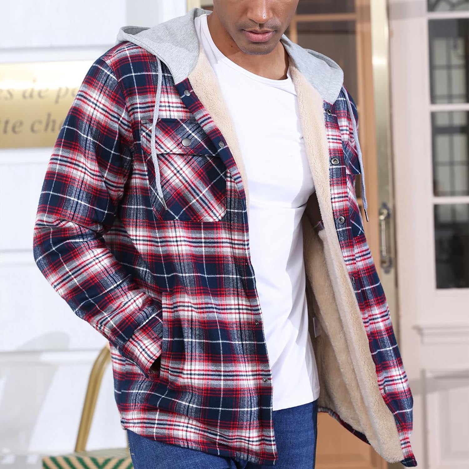 Men’s Sherpa-Lined Flannel Hoodies – Plaid Winter Jackets