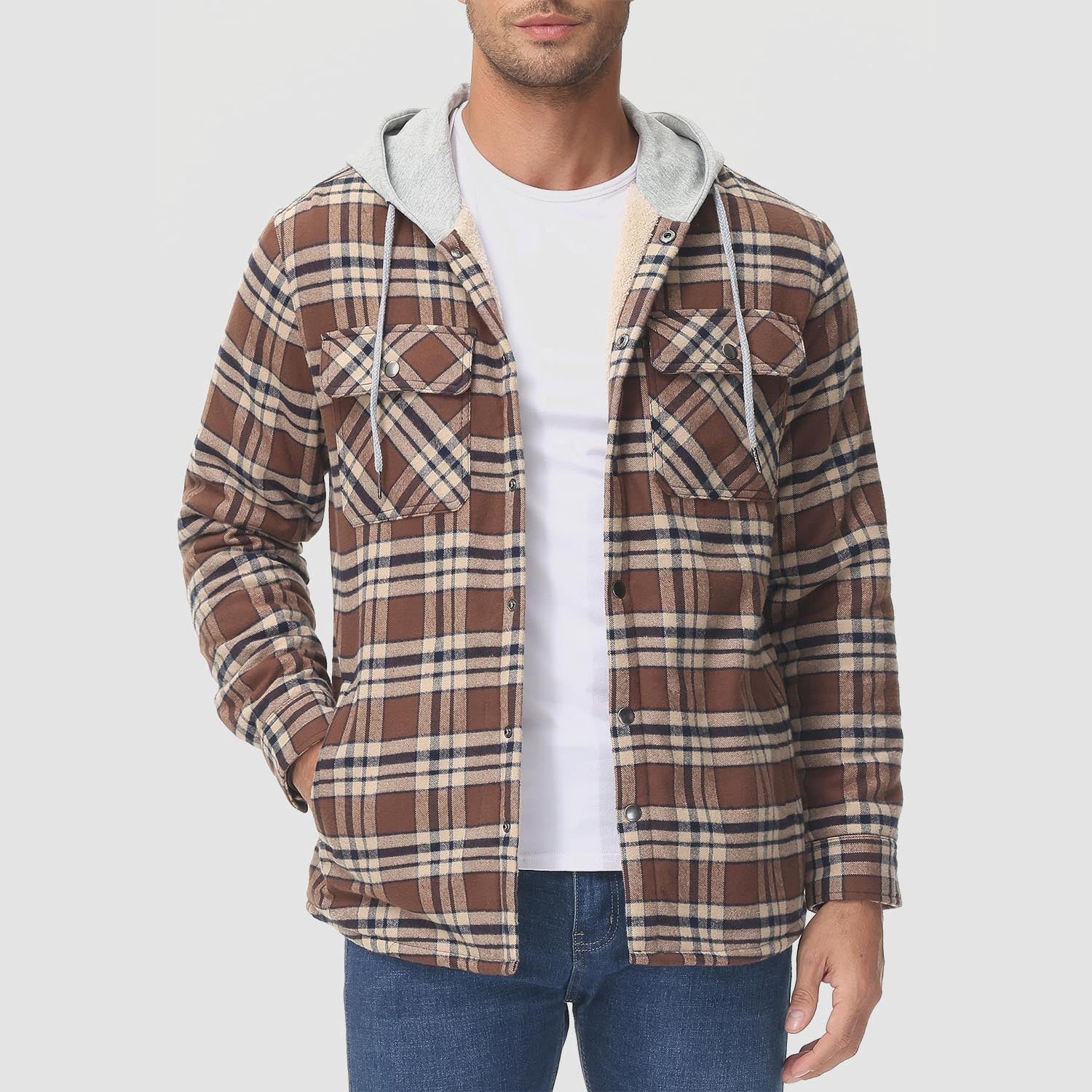 Men’s Sherpa-Lined Flannel Hoodies – Plaid Winter Jackets