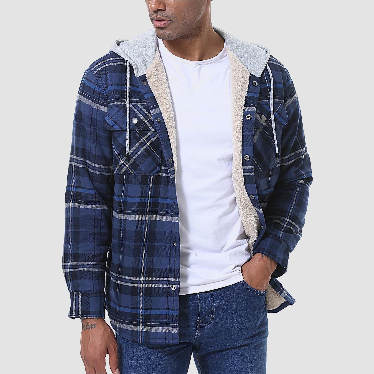 Men’s Sherpa-Lined Flannel Hoodies – Plaid Winter Jackets
