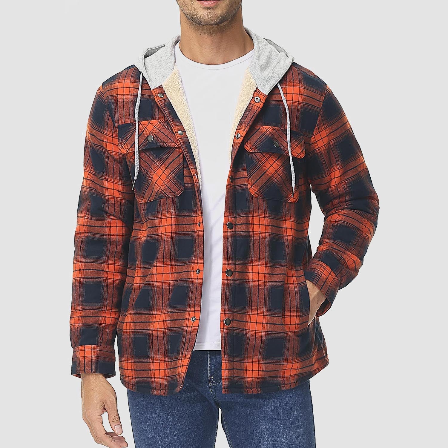 Men’s Sherpa-Lined Flannel Hoodies – Plaid Winter Jackets