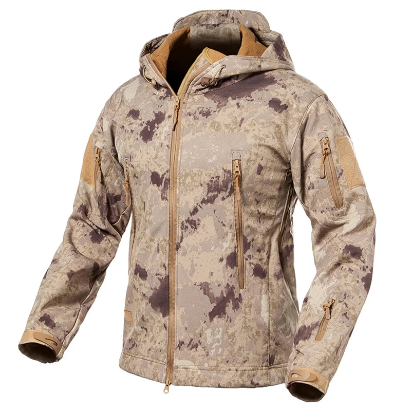 Men's Soft Shell Camouflage Tactical Jacket Men Waterproof Fleece Lined Coat Hooded Outdoor Hiking Hunting Clothes