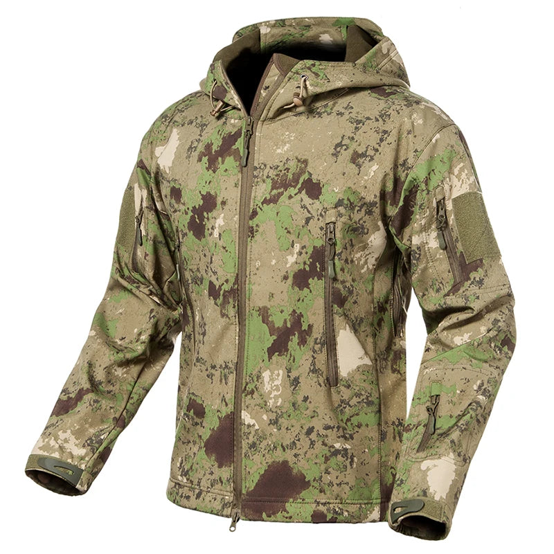 Men's Soft Shell Camouflage Tactical Jacket Men Waterproof Fleece Lined Coat Hooded Outdoor Hiking Hunting Clothes