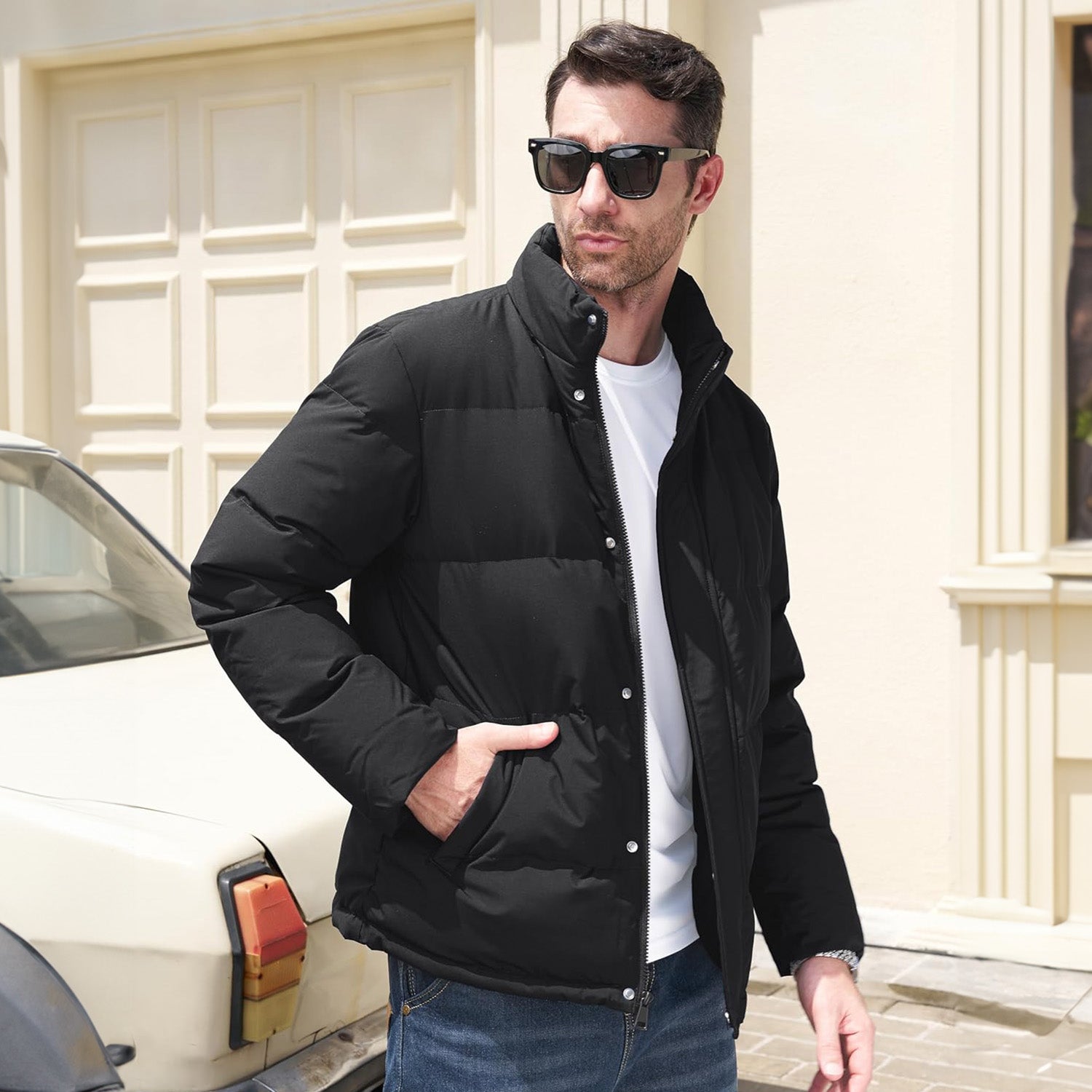 Men's Warm Down Puffer Jacket, Water-Resistant & Windproof