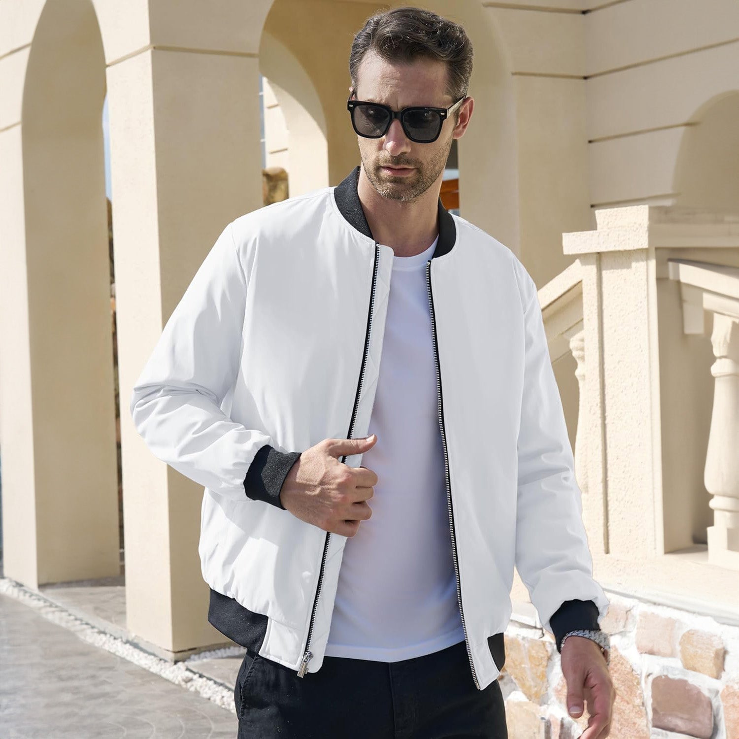 Men's Winter Bomber Jacket, Quilted & Windproof Zip-Up Coa