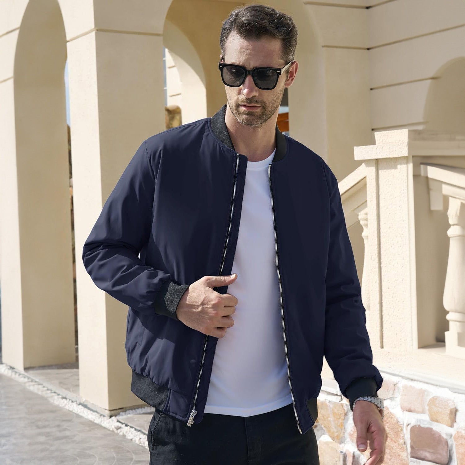 Men's Winter Bomber Jacket, Quilted & Windproof Zip-Up Coa